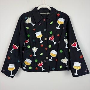 Pushpa Vintage Embroidered Cocktail Black Jacket Womens Small Embellished Lined